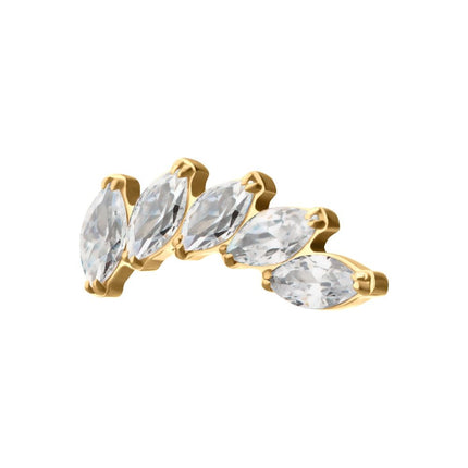 Invictus 24Kt Gold PVD Titanium Threadless 5 Marquise Staggered Cluster Prong Gem Top