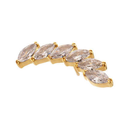 Invictus 24Kt Gold PVD Titanium Threadless 6-Cluster Staggered V-Prong Marquise CZ Gem Top