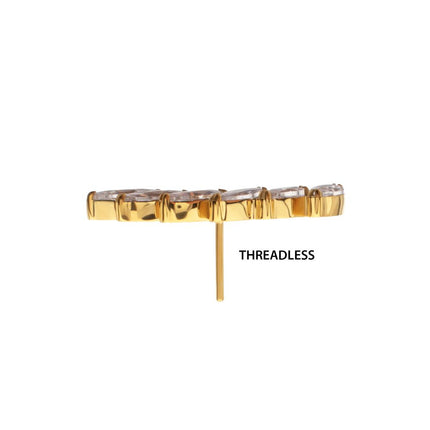 Invictus 24Kt Gold PVD Titanium Threadless 6-Cluster Staggered V-Prong Marquise CZ Gem Top