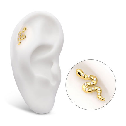 Invictus 24Kt Gold PVD Titanium Threadless Prong Set 9-Gem Snake Top