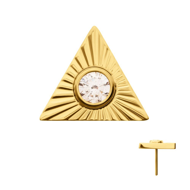 Invictus 24Kt Gold PVD Titanium Threadless Corrugated Triangle Top with Bezel Gem