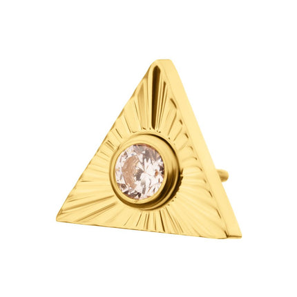 Invictus 24Kt Gold PVD Titanium Threadless Corrugated Triangle Top with Bezel Gem