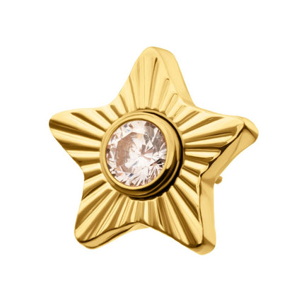 Invictus 24Kt Gold PVD Titanium Threadless Corrugated Star with Bezel Gem Top