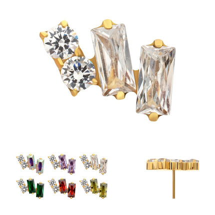 Invictus 24Kt Gold PVD Titanium Threadless "Eclat Cluster" Prong Set Gem Top