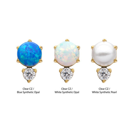 Invictus 24Kt Gold PVD Threadless Prong Set Double Round Gem and Synthetic Opal Top