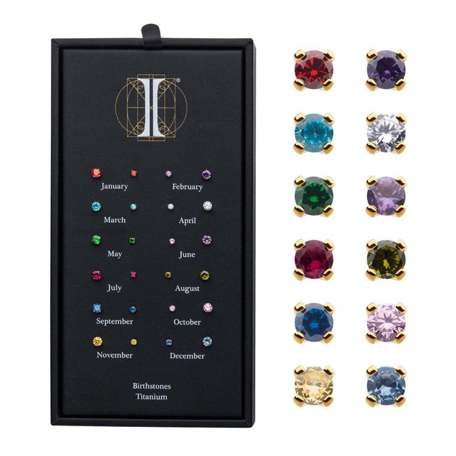 Invictus 24Kt Gold PVD Titanium Threadless with Prong Set Birthstone Top