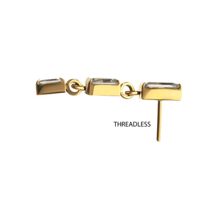 Invictus 24Kt Gold PVD Titanium Threadless Triple Baguette Gem Dangle Top
