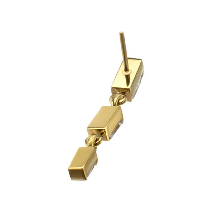 Invictus 24Kt Gold PVD Titanium Threadless Triple Baguette Gem Dangle Top
