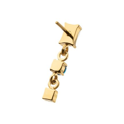 Invictus 24Kt Gold PVD Titanium Threadless Prong Set Gem Baguette Top with Double Gem Dangle