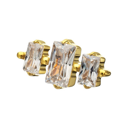 Invictus 24Kt Gold PVD Titanium Threadless Triple Baguette Prong Set Gem Top