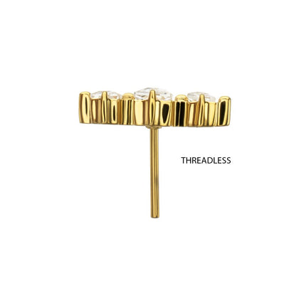 Invictus 24Kt Gold PVD Titanium Threadless Triple Baguette Prong Set Gem Top