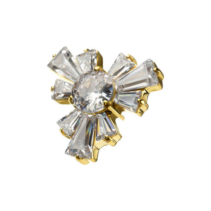 Invictus 24Kt Gold PVD Titanium Threadless Round & Baguette Cluster Gem Radiant Beam Top