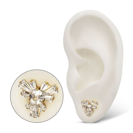 Invictus 24Kt Gold PVD Titanium Threadless Round & Baguette Cluster Gem Radiant Beam Top