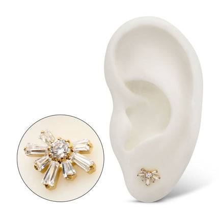 Invictus 24Kt Gold PVD Titanium Threadless Round & Baguette Cluster Gem Sunray Top