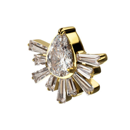 Invictus 24Kt Gold PVD Titanium Threadless Teardrop & Baguette Cluster Gem Sunray Top