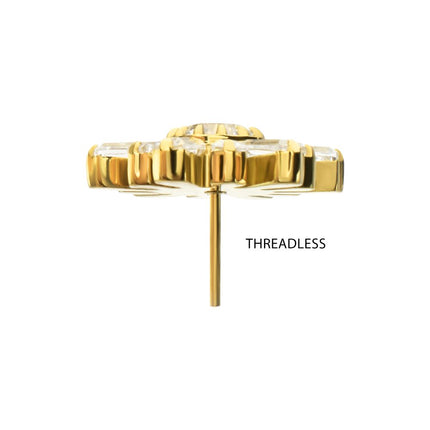 Invictus 24Kt Gold PVD Titanium Threadless Round & Baguette Cluster Gem Sunburst Top