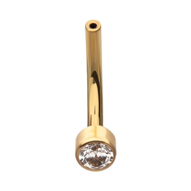 Invictus 24Kt Gold PVD Threadless Bezel Set CZ Fixed Disc Bottom Curved Barbell