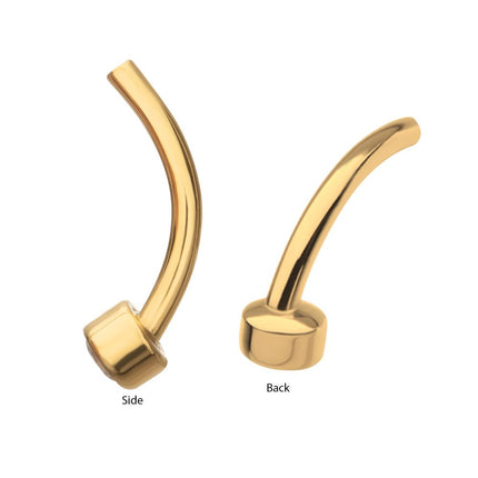 Invictus 24Kt Gold PVD Threadless Bezel Set CZ Fixed Disc Bottom Curved Barbell