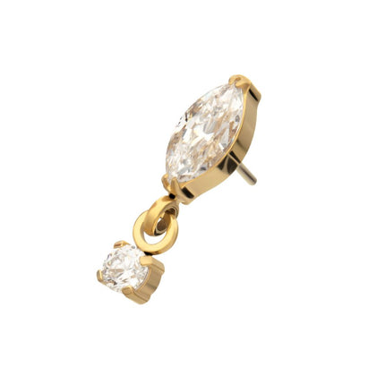 Invictus 24KT Gold PVD Titanium Threadless Marquise Top with Prong Set Gem Dangle