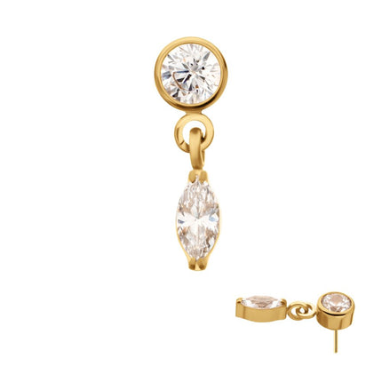 Invictus 24KT Gold PVD Titanium Threadless Bezel Gem Top with Marquise Dangle