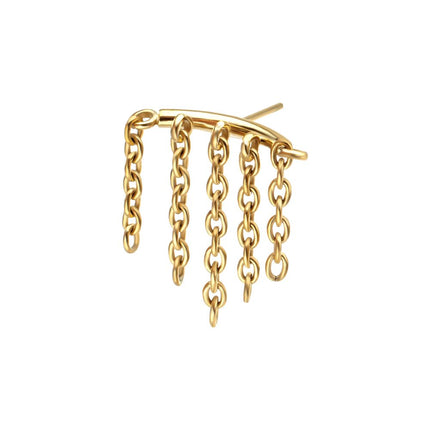 Invictus 24Kt Gold PVD Titanium Threadless Vertical Helix Curved Bar Top with 5-Chain Dangle