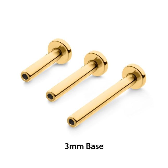 Invictus 24KT Gold PVD Titanium Threadless Labret with 3mm Base