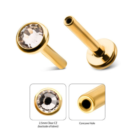 Invictus 24Kt Gold PVD Titanium Threadless 3mm Bezel  Gem Back Duality Labret (Base Only)