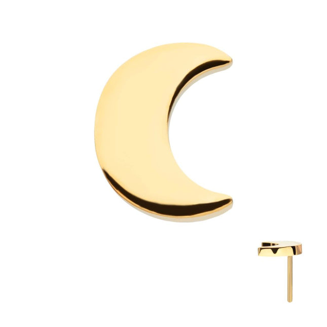 Invictus 24Kt Gold PVD Titanium Threadless Crescent Moon Top with 2.2mm Crest