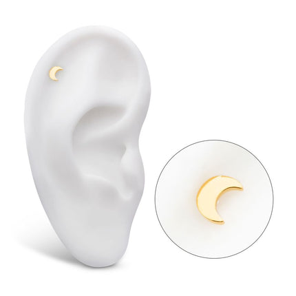 Invictus 24Kt Gold PVD Titanium Threadless Crescent Moon Top with 2.2mm Crest