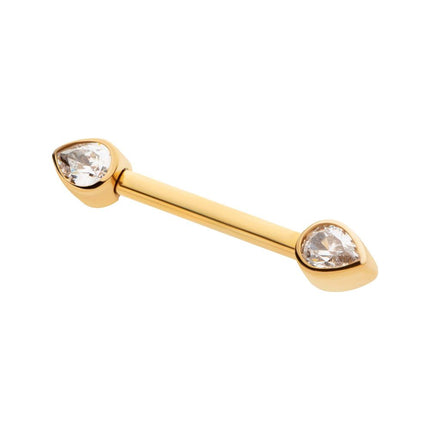 Invictus 24Kt Gold PVD Titanium Threadless Bezel Teardrop CZ Nipple Barbell | Sold by piece