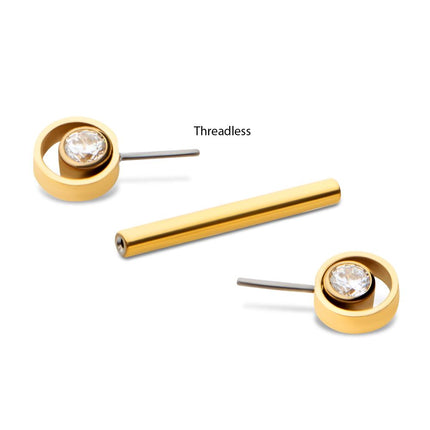 Invictus 24Kt Gold PVD Titanium Threadless Bezel Round CZ Orbit Nipple Barbell | Sold by piece