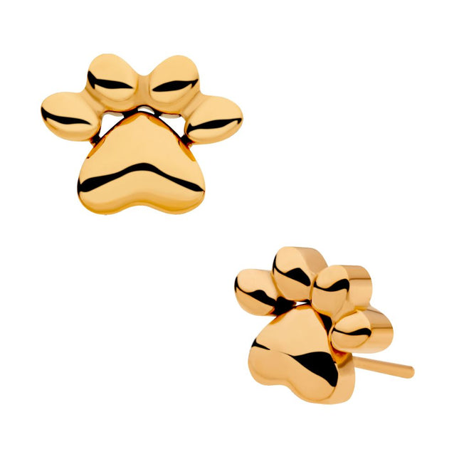 Invictus 24KT Gold PVD Titanium Threadless with Paw Top