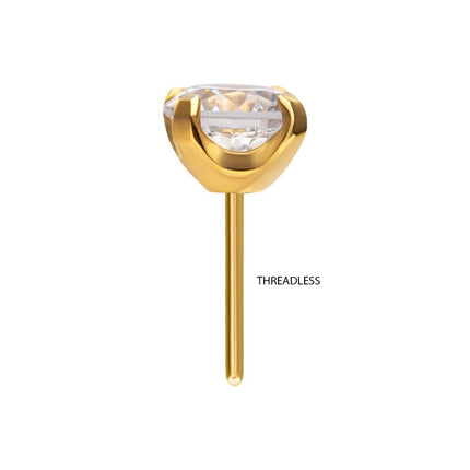 Invictus 24KT Gold PVD Titanium Threadless with 4-Prong Set CZ Front Facing Top 2.3mm