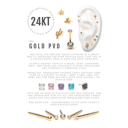 Invictus 24KT Gold PVD Titanium Threadless with Star Top
