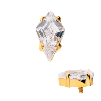 Invictus 24Kt Gold PVD Titanium Internally Threaded Prong Set Kite Shaped CZ Top