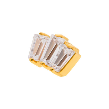 Invictus 24Kt Gold PVD Titanium Internally Threaded Prong Set Baguette CZ 3-Cluster Top