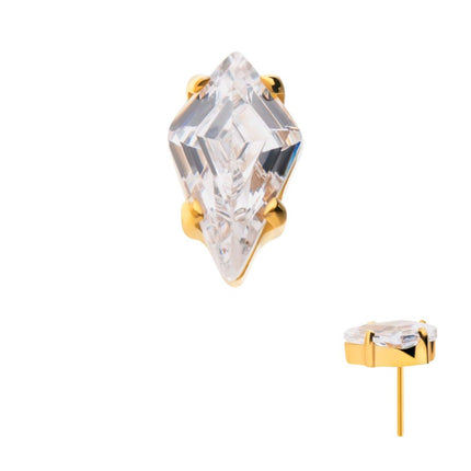 Invictus 24Kt Gold PVD Titanium Threadless Prong Set Kite Shaped CZ Top