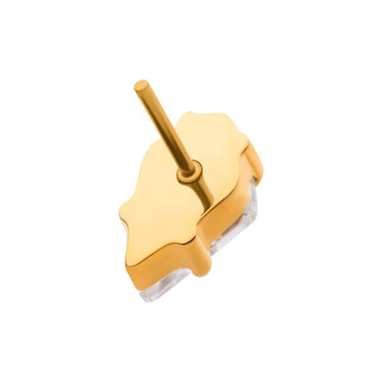 Invictus 24Kt Gold PVD Titanium Threadless Prong Set Kite Shaped CZ Top