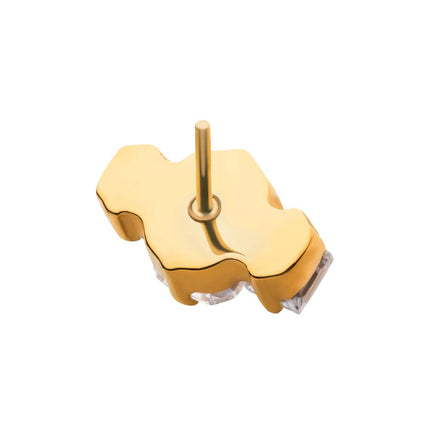 Invictus 24Kt Gold PVD Titanium Threadless Prong Set Emerald Cut & Princess Gem 3-Cluster Top