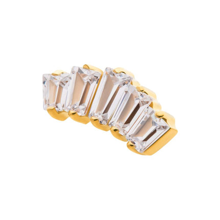 Invictus 24Kt Gold PVD Titanium Threadless Prong Set Baguette CZ 5-Cluster Top