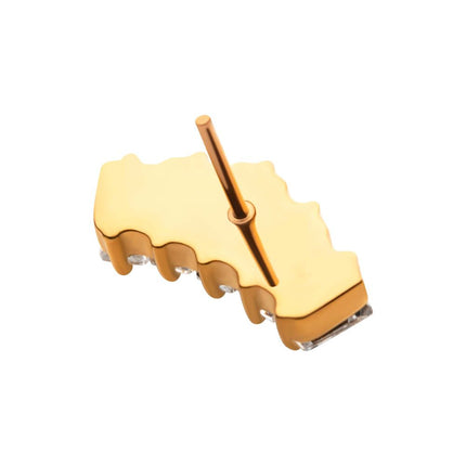 Invictus 24Kt Gold PVD Titanium Threadless Prong Set Baguette CZ 5-Cluster Top