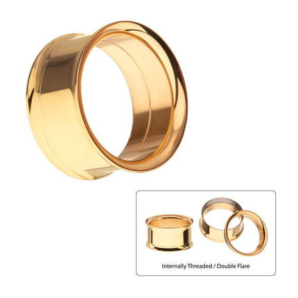 Invictus 24Kt Gold PVD Titanium Internally Threaded Double Flare Basic Tunnel | Sold by piece