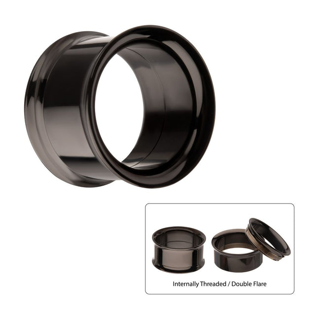 Invictus Black PVD Titanium Internally Threaded Double Flare Basic Tunnel | Sold by piece