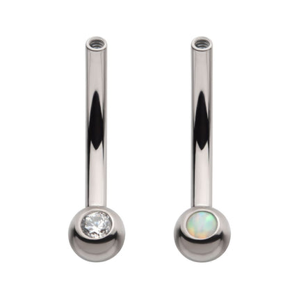 Invictus Titanium Internally Threaded with Bezel Set CZ/Opal Fixed Ball Bottom Curved Barbell