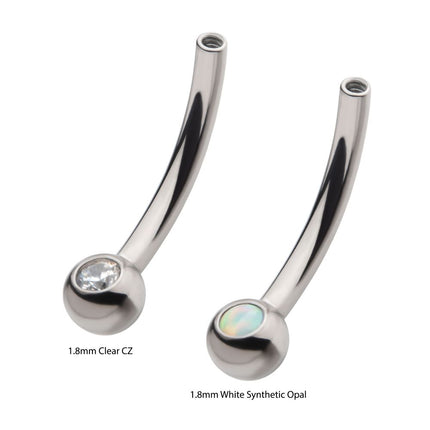 Invictus Titanium Internally Threaded with Bezel Set CZ/Opal Fixed Ball Bottom Curved Barbell