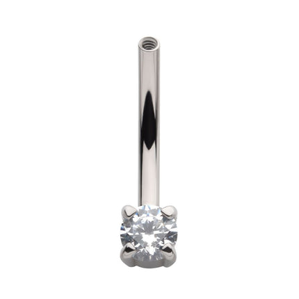 Invictus Titanium Internally Threaded with Prong Set CZ Fixed Bottom Curved Barbell