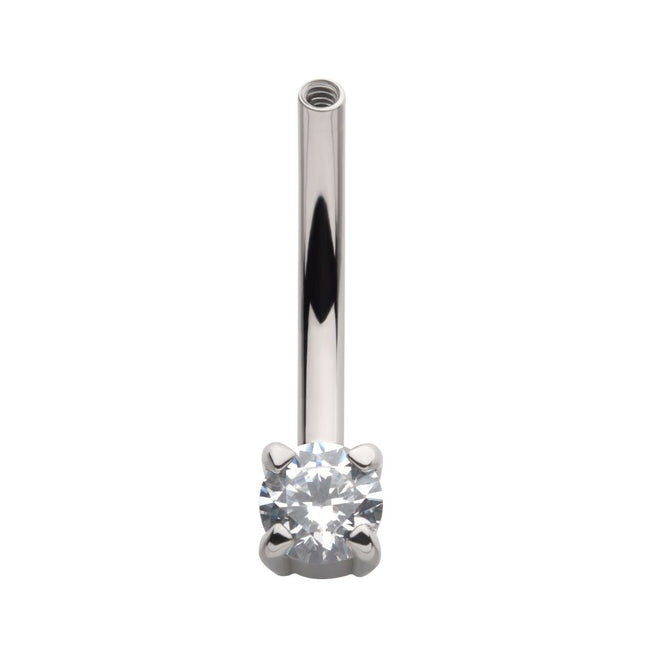 Invictus Titanium Internally Threaded with Prong Set CZ Fixed Bottom Curved Barbell