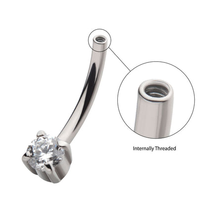 Invictus Titanium Internally Threaded with Prong Set CZ Fixed Bottom Curved Barbell