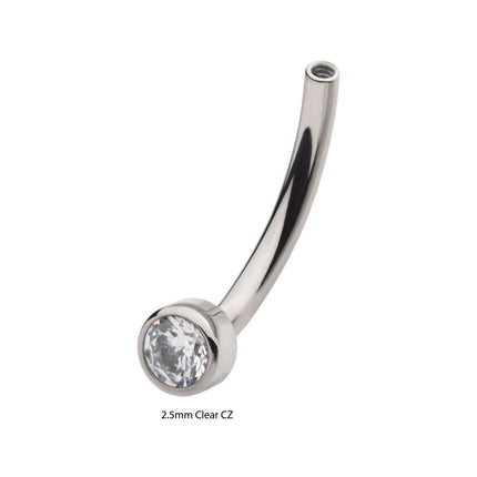 Invictus Titanium Internally Threaded with Bezel Set CZ Fixed Disc Curved Barbell