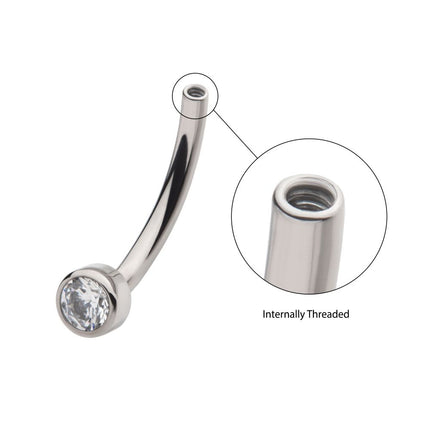Invictus Titanium Internally Threaded with Bezel Set CZ Fixed Disc Curved Barbell
